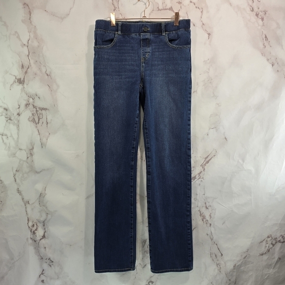Betabrand Jeans Womens Medium Long Dark Wash Straight Denim Jegging High Rise - Picture 5 of 11